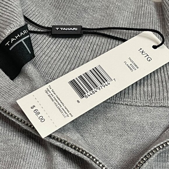 Tahari Flannel Sweater Women's Plus Size 1X Gray Mock Neck Zipper Back Rayon NEW - Picture 4 of 10